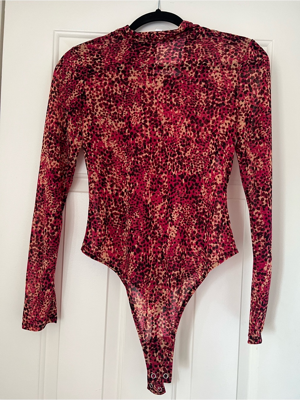 Kids Long-Sleeve One-Piece Bodysuit in Red Leopard Print